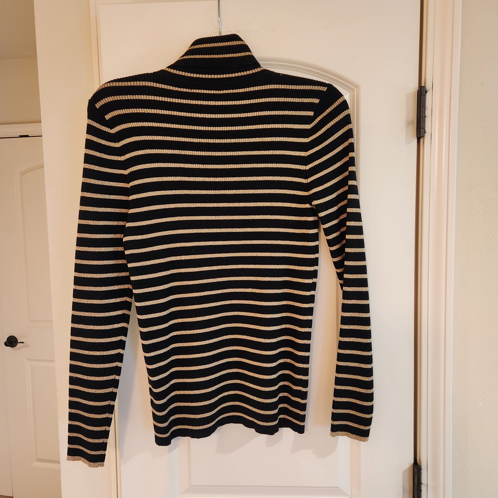 New Ralph Lauren Black and Gold Striped Turtleneck Top - Picture 5 of 6